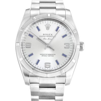 1-201 ROLEX AIR-KING SILVER QUARTER ARABIC DIAL STAINLESS STEEL MENS 114210 - Top Watches