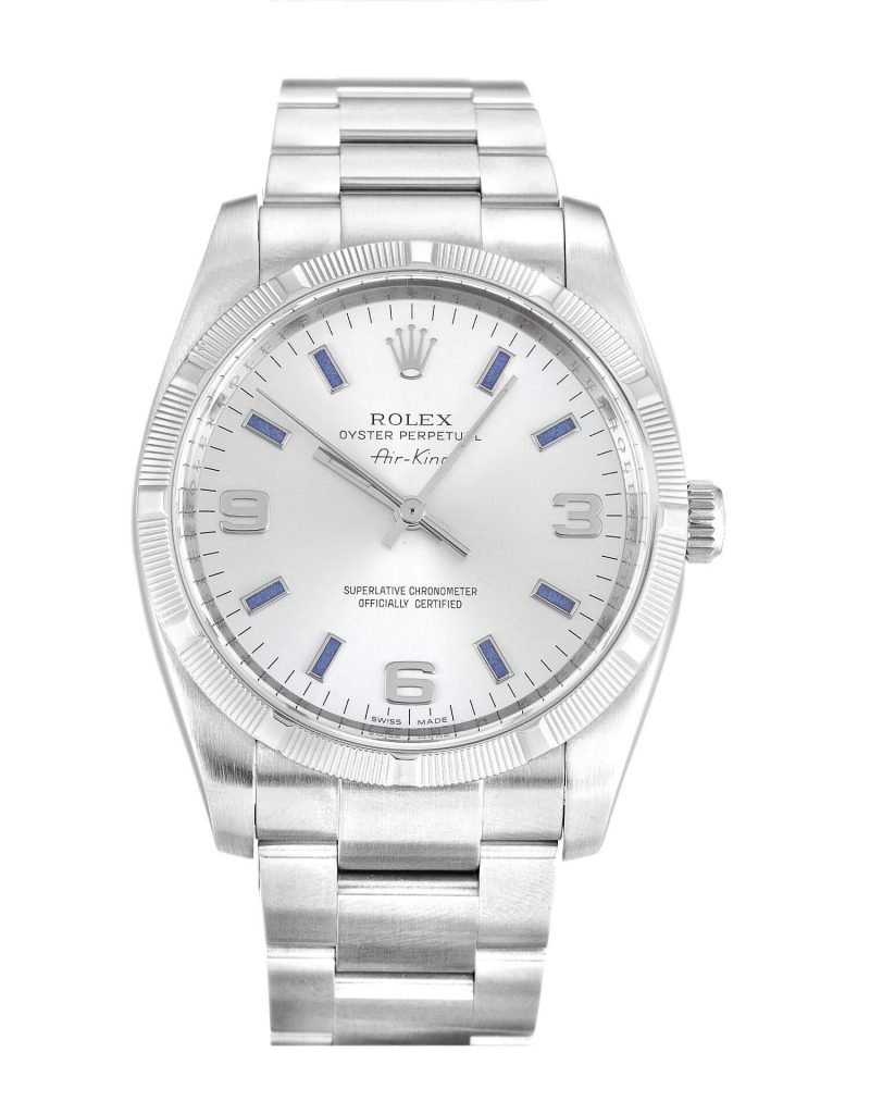ROLEX AIR-KING SILVER QUARTER ARABIC DIAL STAINLESS STEEL MENS 114210 - Top Watches
