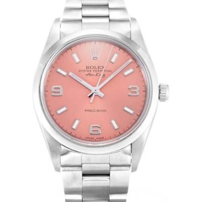 1-209 ROLEX AIR-KING PINK QUARTER ARABIC DIAL STAINLESS STEEL MENS 14000 - Top Watches