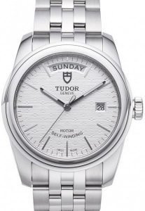 Replica Tudor Glamour Date Day Silver Dial Steel Strap Mens Watch 56000-6