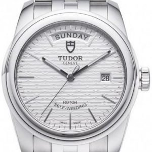 Replica Tudor Glamour Date Day Silver Dial Steel Strap Mens Watch 56000-6