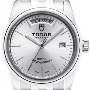 Replica Tudor Glamour Date Day Silver Dial Steel Strap Mens Watch 56000-1