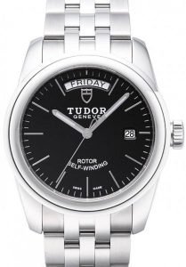 Replica Tudor Glamour Date Day Black Dial Steel Strap Mens Watch 56000-2