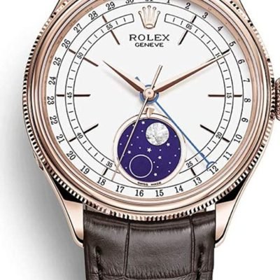 20201122_221710 ini Moonphase Everose Gold/Tobacco Leather Bracelet / 50535-0002 replica
