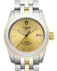 Replica Tudor Glamour Date Champagne Dial Yellow Gold Strap Ladies Watch 51003-1