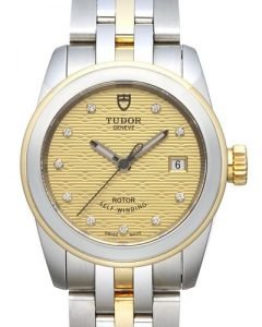Replica Tudor Glamour Date Champagne Dial Steel Yellow Gold Strap Ladies Watch 51003-4