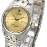 Replica Tudor Glamour Date Champagne Dial Steel Yellow Gold Strap Ladies Watch 53003-1