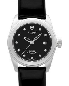 Replica Tudor Glamour Date Black Dial Calfskin Strap Ladies Watch 51000-6