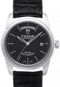 Replica Tudor Glamour Date Day Black Dial Folding Clasp Mens Watch 56000-3