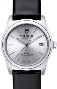 Replica Tudor Glamour Date Silver Dial Leather Strap Ladies Watch 55000-1