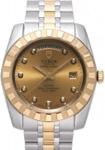 Replica Tudor Classic Date Day 41mm Champagne Dial Steel Yellow Gold Strap Watch 23013-1