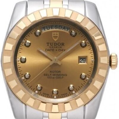 Replica Tudor Classic Date Day 41mm Champagne Dial Steel Yellow Gold Strap Watch 23013-1 - DrWatch Premium Watch
