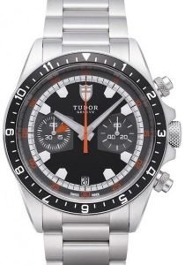 Replica Tudor Heritage Black Dial Steel Strap Chrono Mens Watch 70330N-1