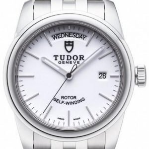 Replica Tudor Glamour Date Day White Dial Steel Strap Mens Watch 56000-4