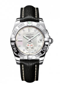 Replica Breitling Galactic 36 Automatic Mother of Pearl Diamond Dial Black Leather Strap Women's