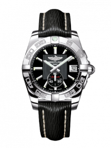 Replica Breitling Galactic 36 Automatic Black Dial Black Leather Strap Women's Watch