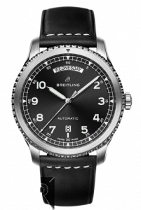 Replica Breitling Navitimer 8 Day & Date Black Dial Leather Strap Watch