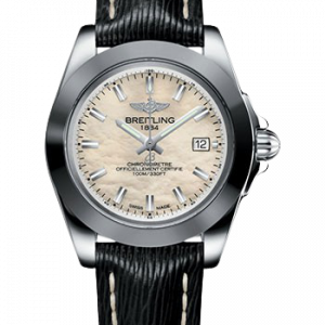 Replica Breitling Galactic 32 Sleek Edition Mother of Pearl Dial Black Leather Strap Women's Watch