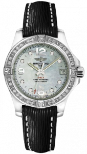 Replica Breitling Colt A7738853/A769/208X/A14BA.1 Lady Mother of Pearl Diamond Dial Black Leather Strap