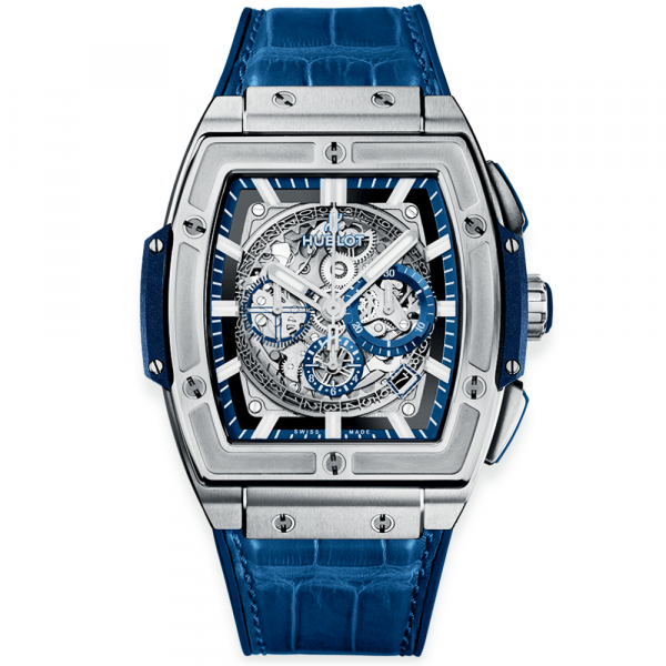 Hublot Spirit of Big Bang  Titanium Blue Skeleton Dial & Leather Strap Watch. - Top Watches