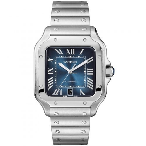 Cartier Santos De Cartier Large Blue Dial Stainless Steel Mens Watch WSSA0030