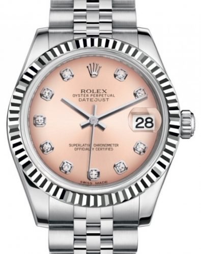 Datejust 31 Lady Midsize White Gold/Steel Pink Diamond Dial & Fluted Bezel Jubilee Bracelet 178274