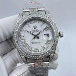 High quality replica Iced Out Moissanite Rolex DayDate Oyster-Perpetual with Iced Roman number dial, Silver (Pick Style) - DrWatch Premium Watch