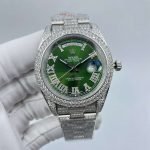 High quality replica Iced Out Moissanite Rolex DayDate Oyster-Perpetual with Iced Roman number dial, Silver (Pick Style) - DrWatch Premium Watch