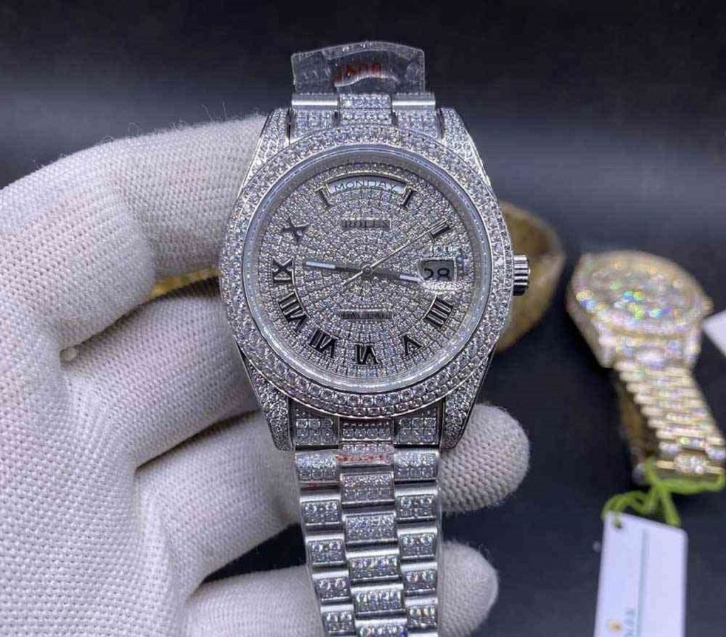 High quality replica Iced Out Moissanite Rolex DayDate full iced silver case - DrWatch Premium Watch