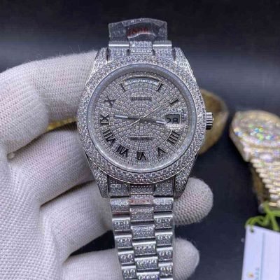High quality replica Iced Out Moissanite Rolex DayDate full iced silver case - DrWatch Premium Watch