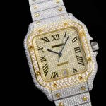 Iced Out Moissanite Cartier Swarovski, two tone gold Roman numbers - DrWatch Premium Watch