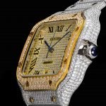 Iced Out Moissanite Cartier Swarovski, two tone gold Roman numbers - DrWatch Premium Watch
