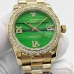 Iced Out Moissanite Rolex Datejust goldgreen 31mm, bezelstones 6-9 clock