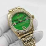 Iced Out Moissanite Rolex Datejust goldgreen 31mm, bezelstones 6-9 clock - DrWatch Premium Watch