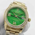 Iced Out Moissanite Rolex Datejust goldgreen 31mm, bezelstones 6-9 clock - DrWatch Premium Watch