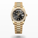 Day-Date 40 in gold with a silver dial diamond-set bezel - DrWatch Premium Watch