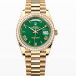 Day-Date 40 in gold with a silver dial diamond-set bezel - DrWatch Premium Watch