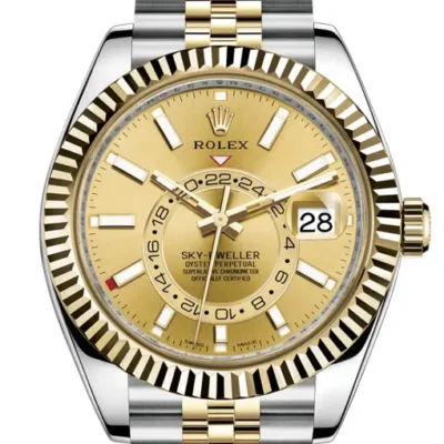 RN031_326933_21_326933 Rolex Sky Dweller Champagne Dial Yellow Gold Bezel Two Tone Jubilee 326933 - DrWatch Premium Replica Watch